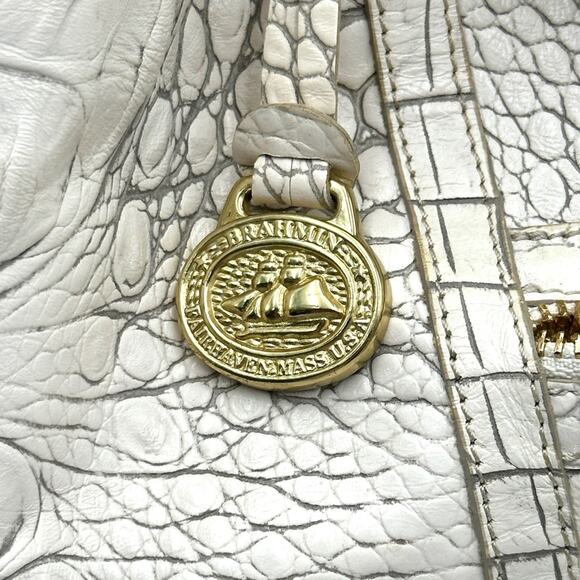 Brahmin Dee Dee Grotto Pearl OffWhite Drawstring Melbourne Croc Embossed Leather - Picture 10 of 16